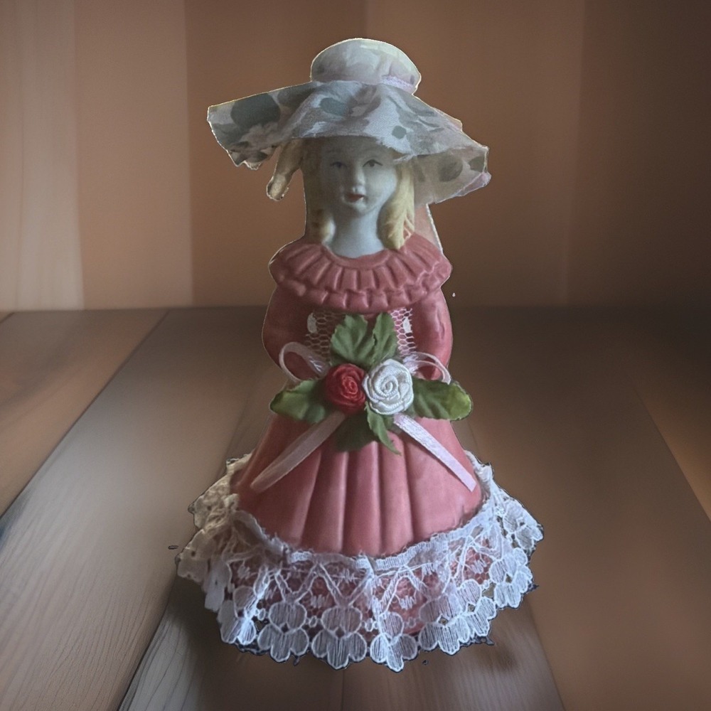 Antique Victorian Style Porcelain Bell Figurine -Bridesmaid - Garden Party